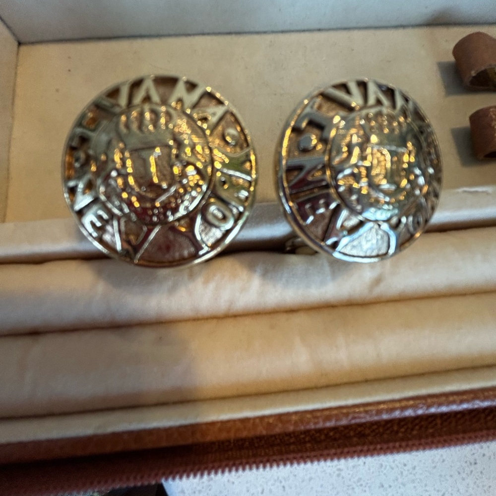 Vintage Ivana Trump Gold Disc Clip on Earrings with Emblem